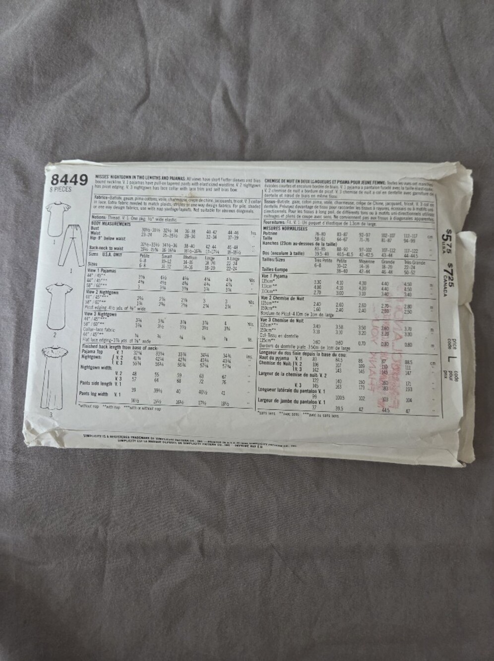 Simplicity 8449 Sewing Pattern - Picture 3 of 3